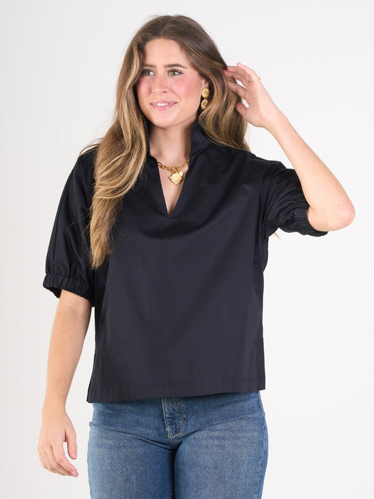 Poppy Top/ black cotton poplin
