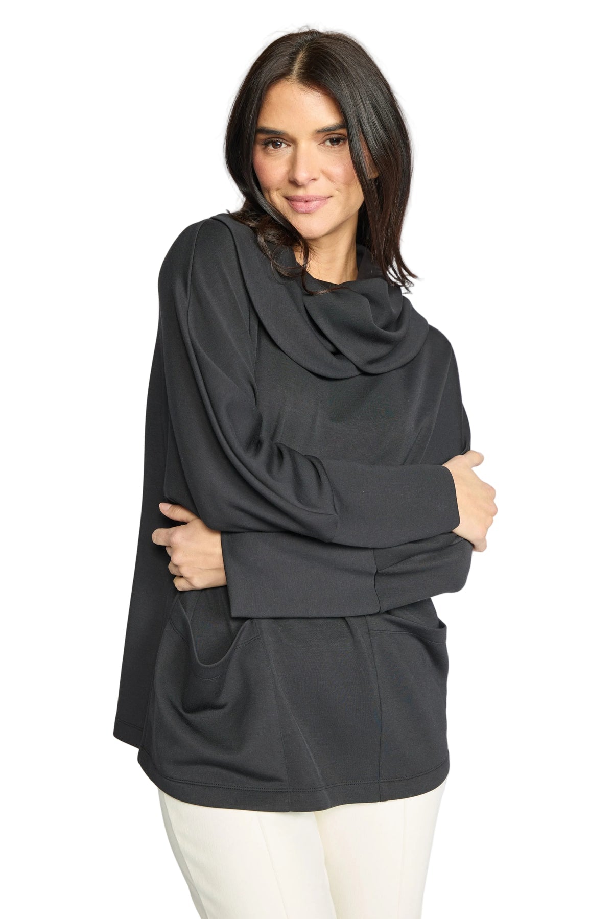 Featherlux Knit cowl neck tunic /black