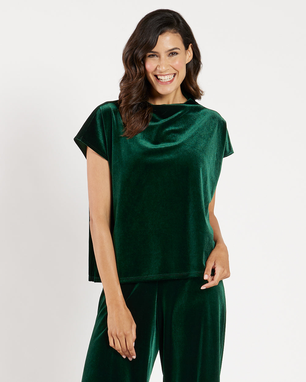 Tillie Stretch Velvet Top/ Palace Green