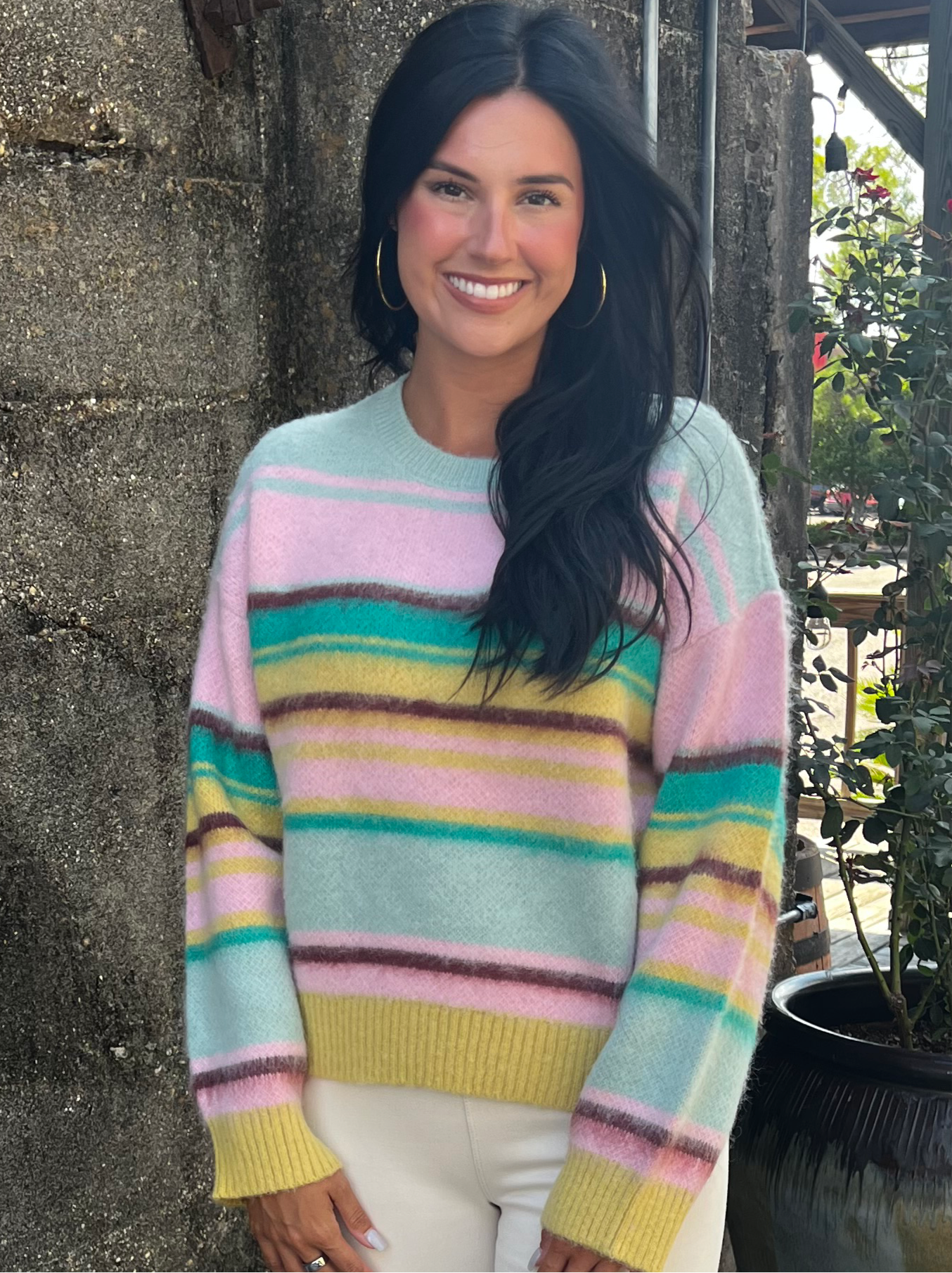 Design History Bright Teal Striped Sweater