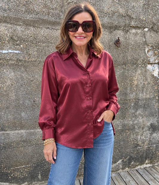 Merlot oversized Satin Blouse