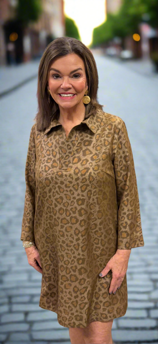 Golden Leopard Bell Sleeve Dress