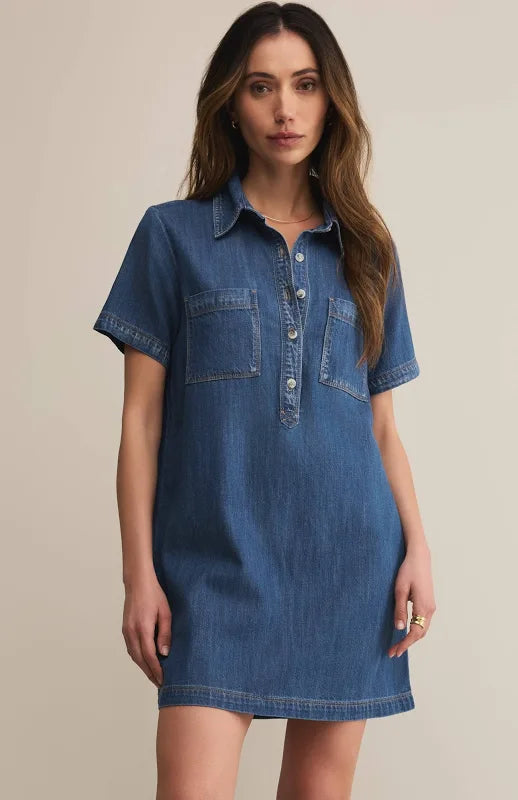Denim Mini Dress/ medium indigo