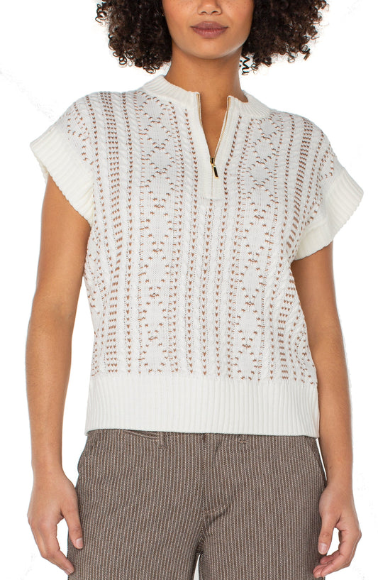 Cap sleeve dolman sweater/ cream camel