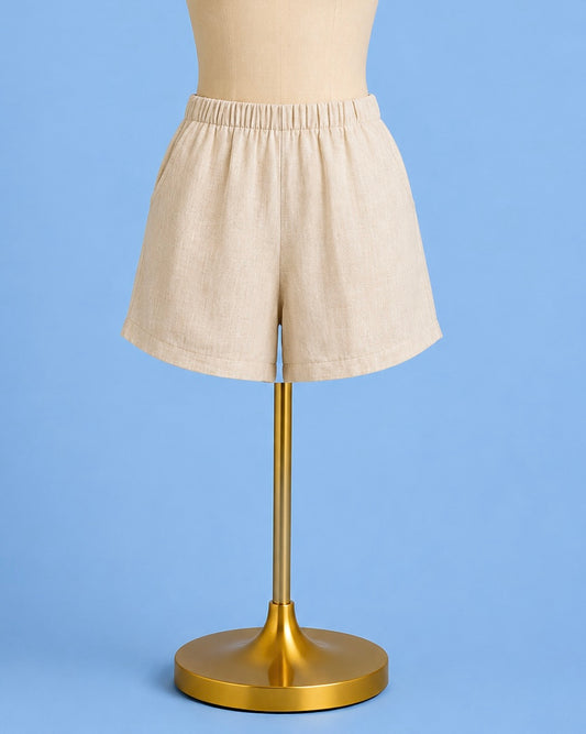 Pleated Elastic Back short/ cream