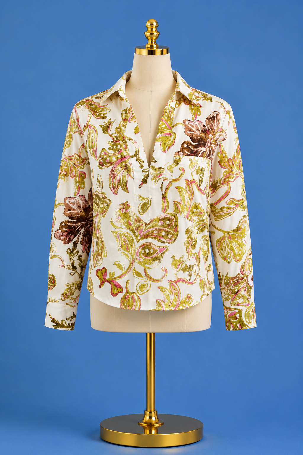 Joni Popover Top Fresco Floral/ natural green pink