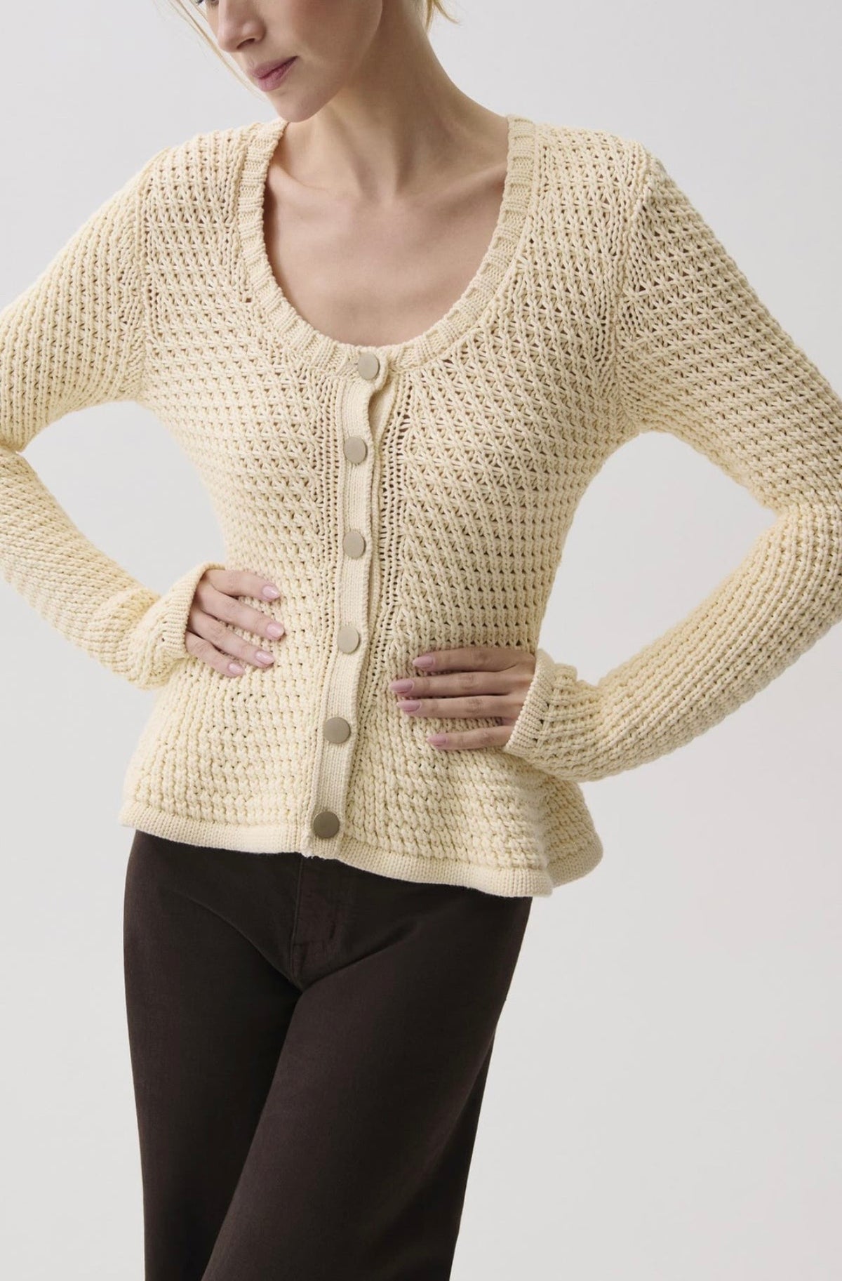 Elina Peplum Openwork Cardigan
