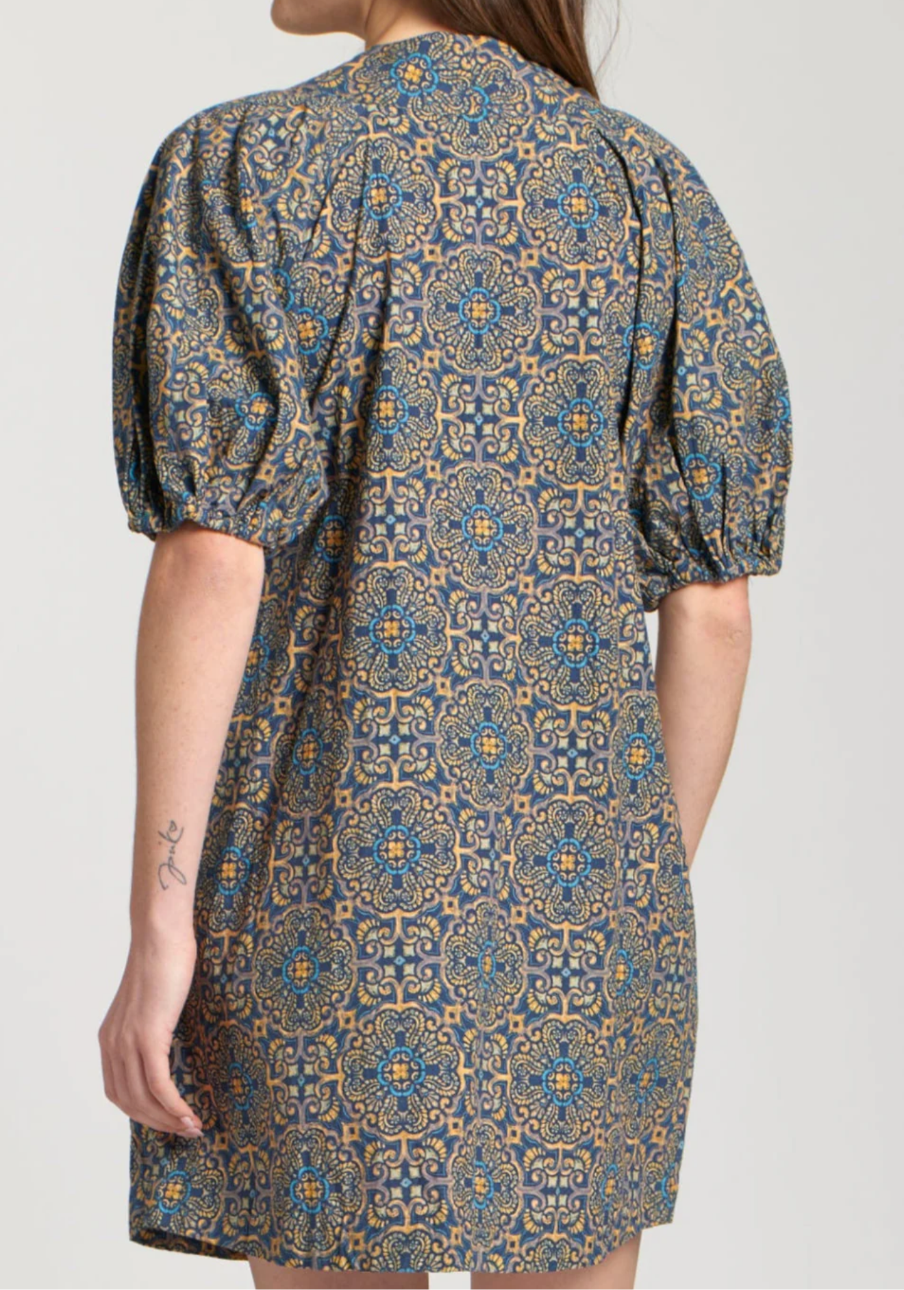Laced up dress/ indigo multi