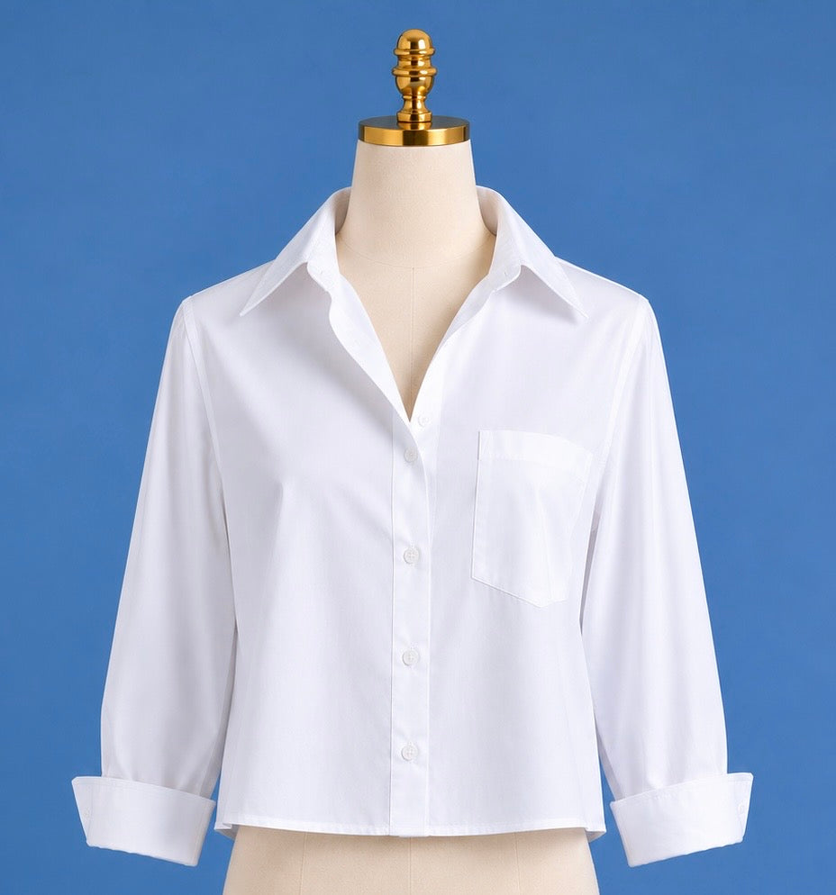 Crop Andie solid silky poplin top / White