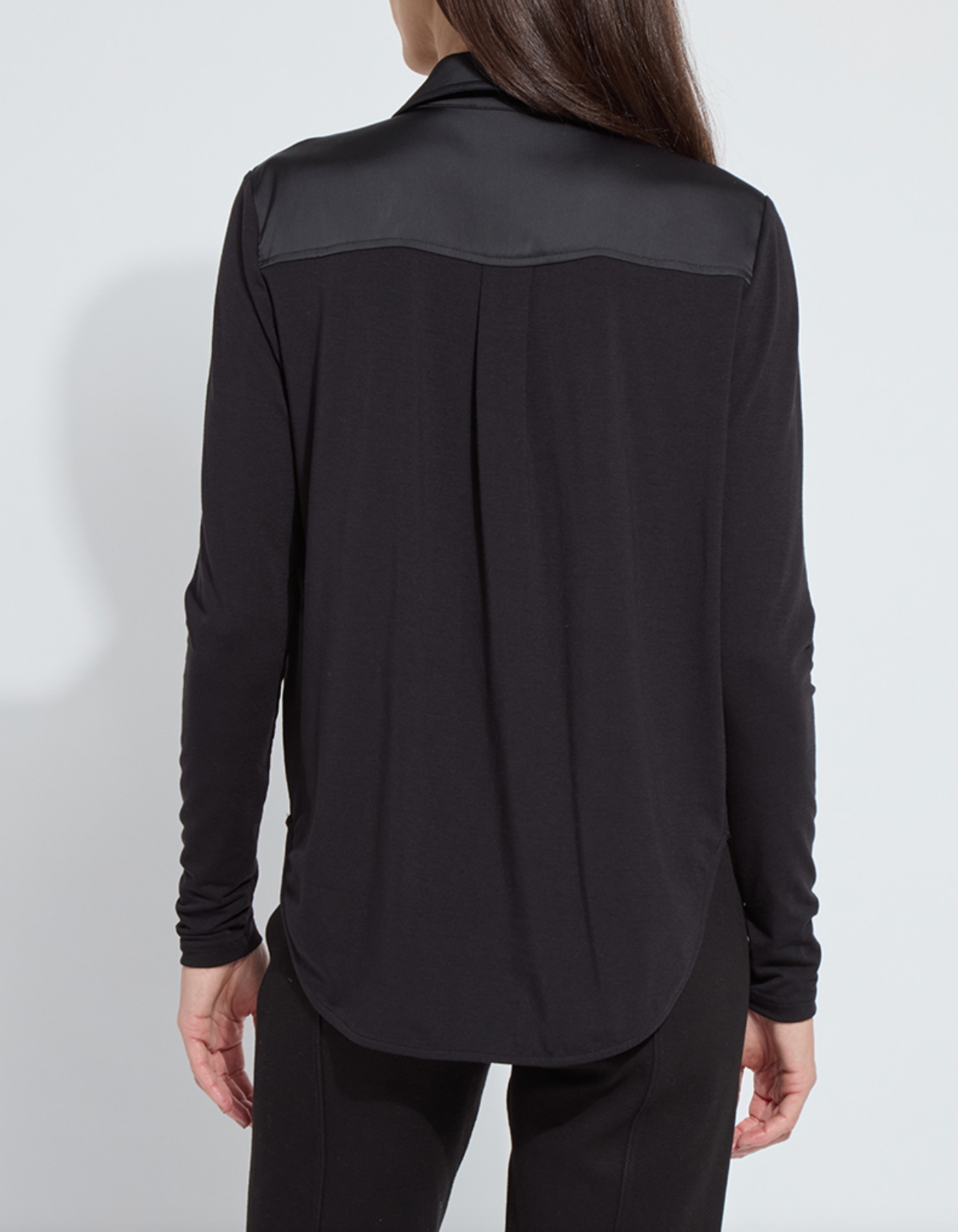 Pietra Shirt Collar Mix Media Top/ black
