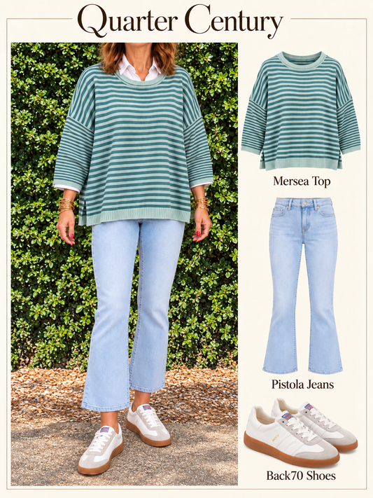 Catalina Crewneck Deep Ocean/ rain stripe