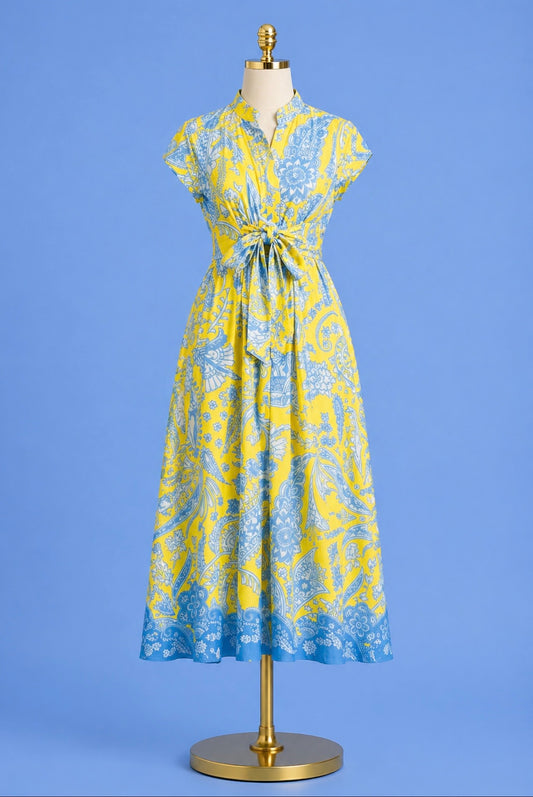 Tie Front Dress/ yellow multi