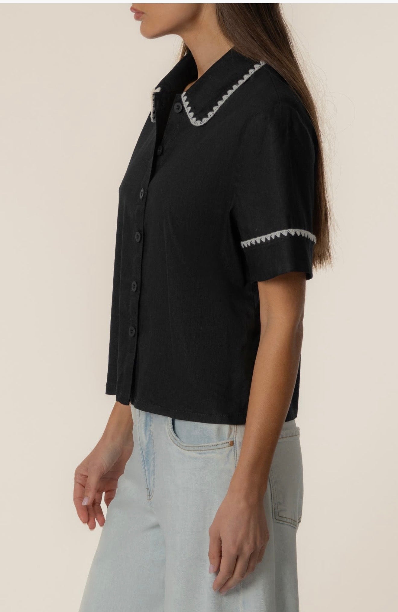 Marisol linen blend top / black white