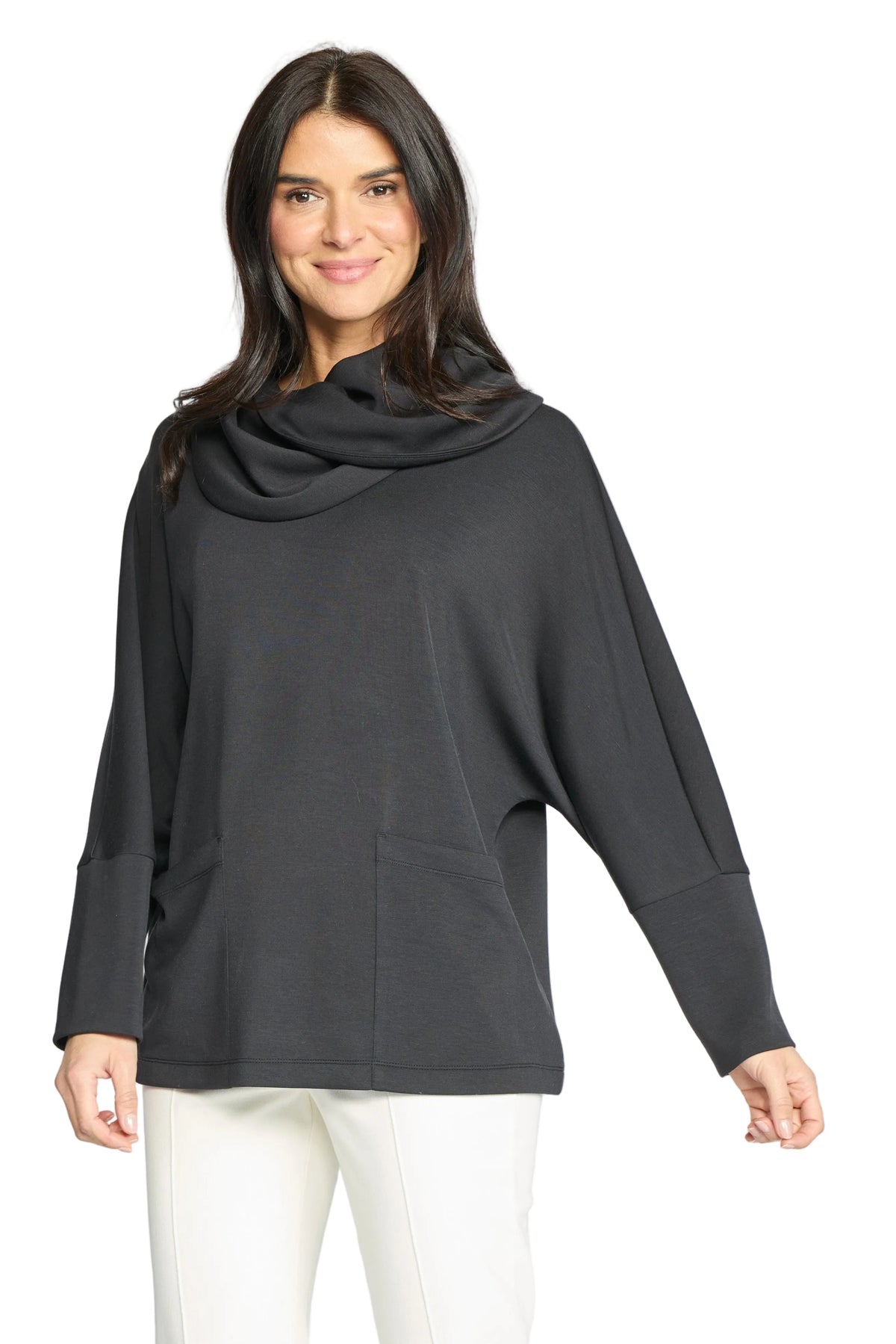 Featherlux Knit cowl neck tunic /black