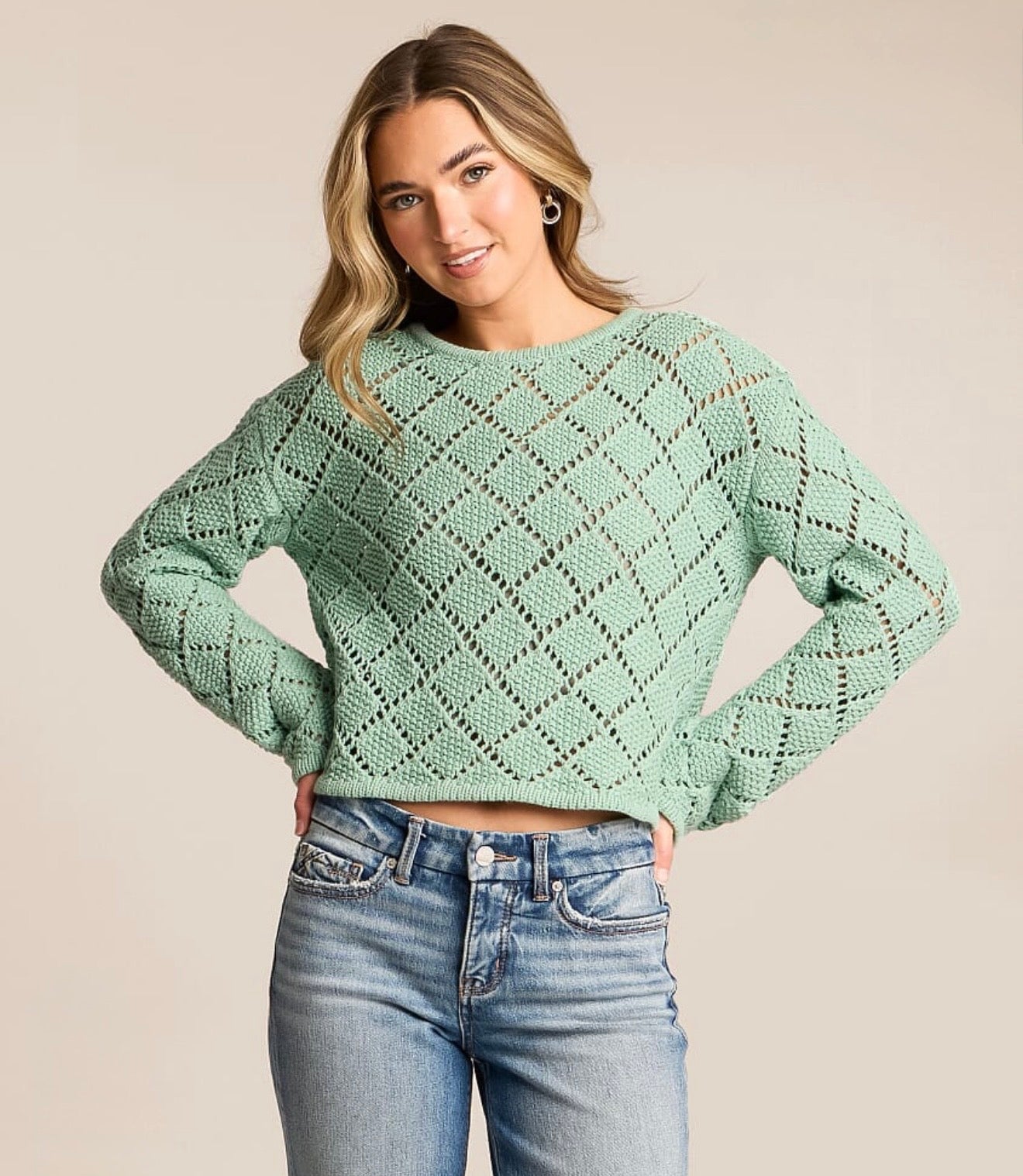 Hullen Crochet sweater / Crystal Green