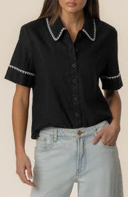 Marisol linen blend top / black white