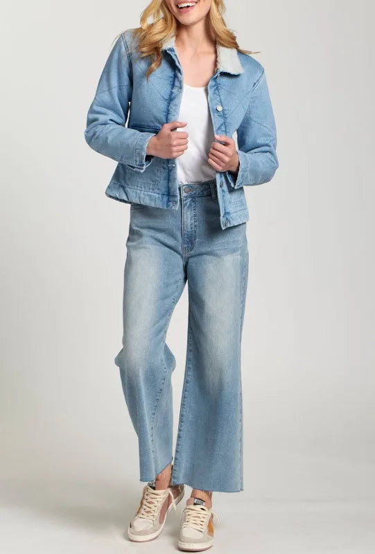 Denim Jacket with sherpa/ light indigo