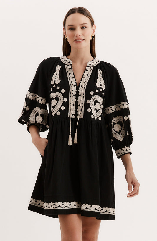 Carmen Embroidered Dress/ black