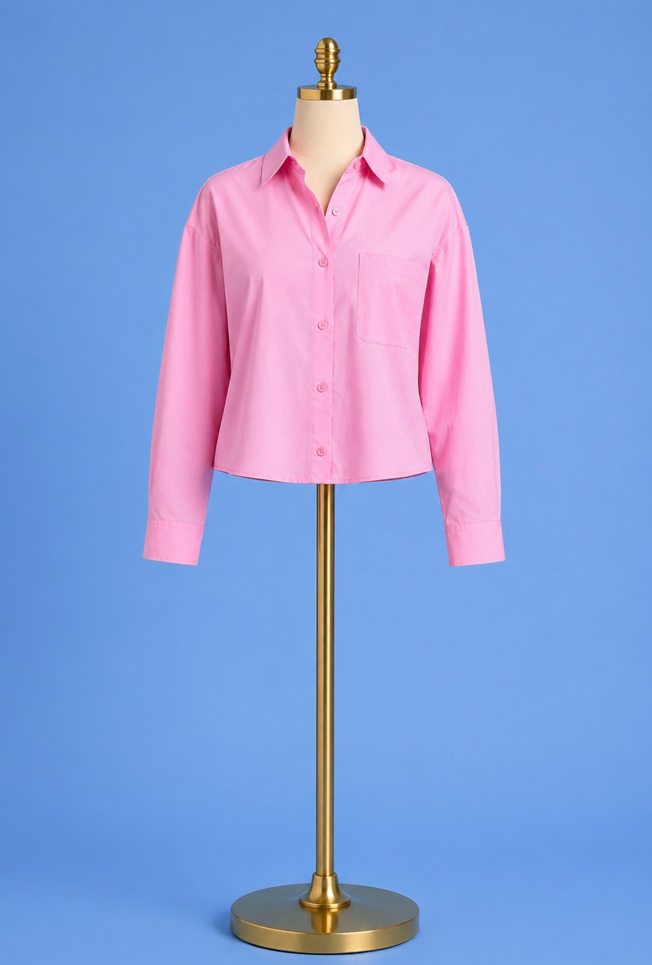 Blouse cropped folded cuff / Rose
