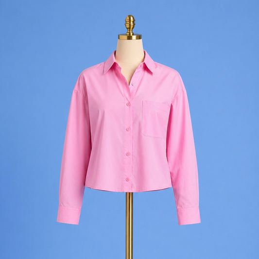 Blouse cropped folded cuff / Rose