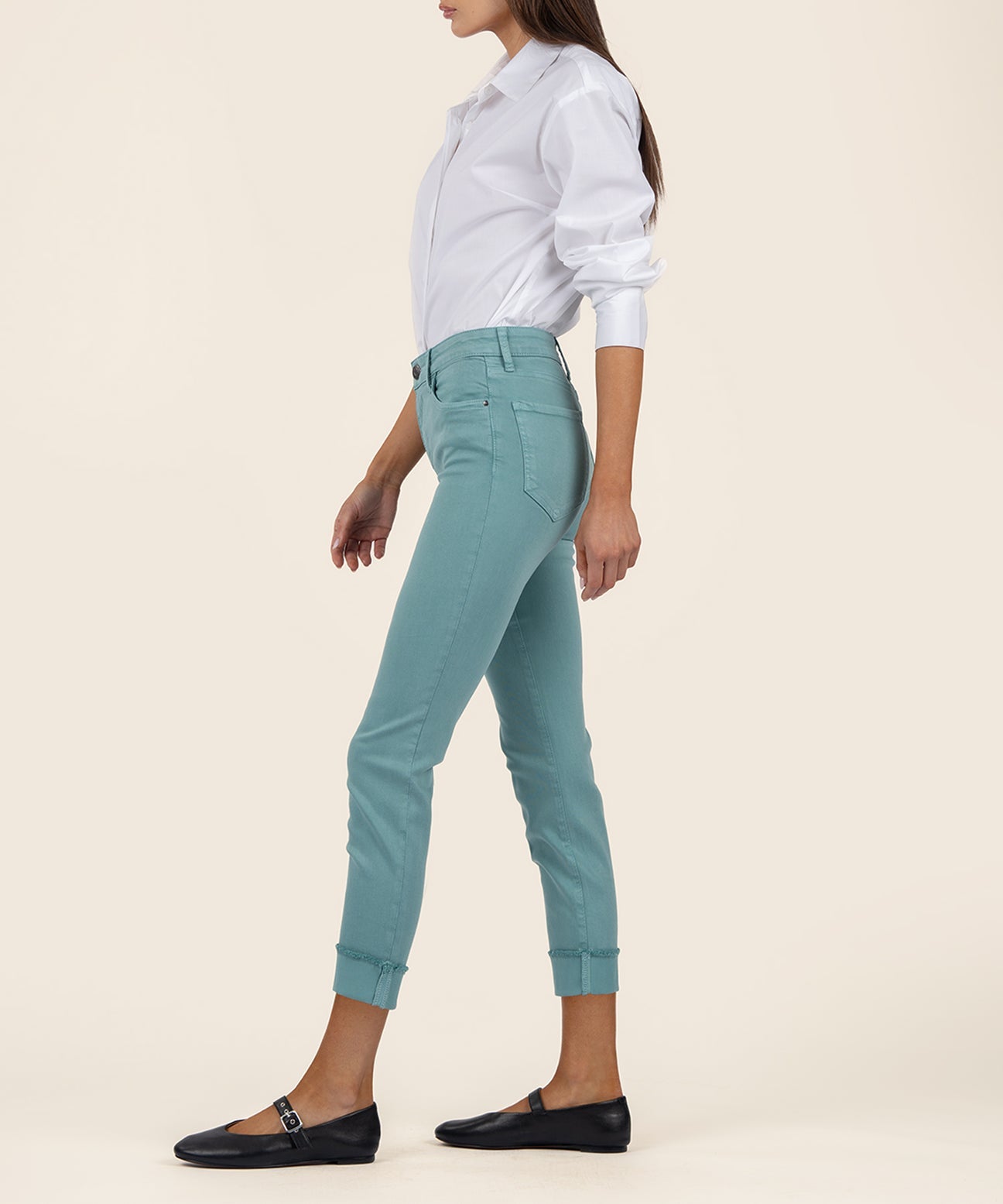 Amy Crop straight leg roll up jean/ sea blue