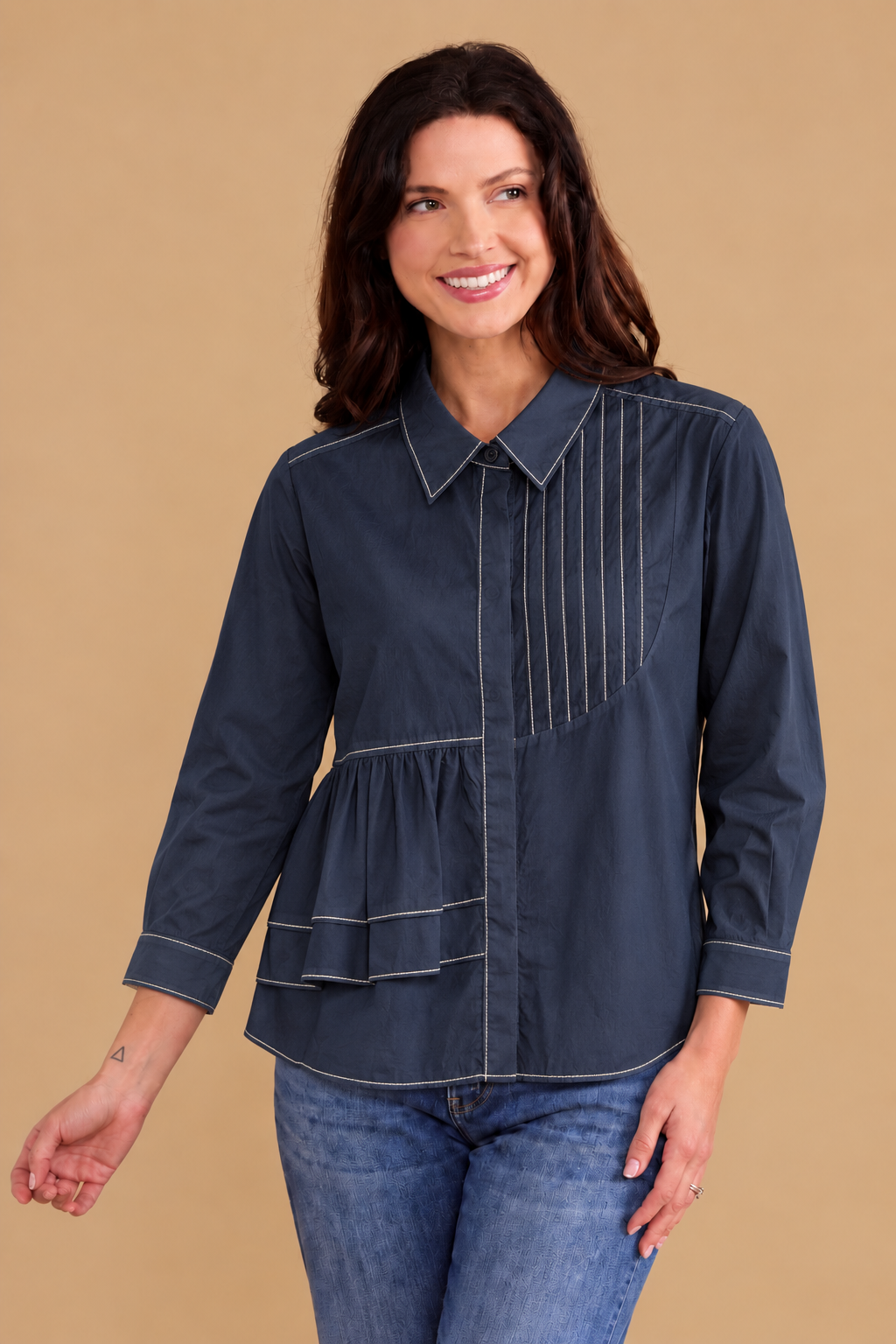 Navy with white Blouse