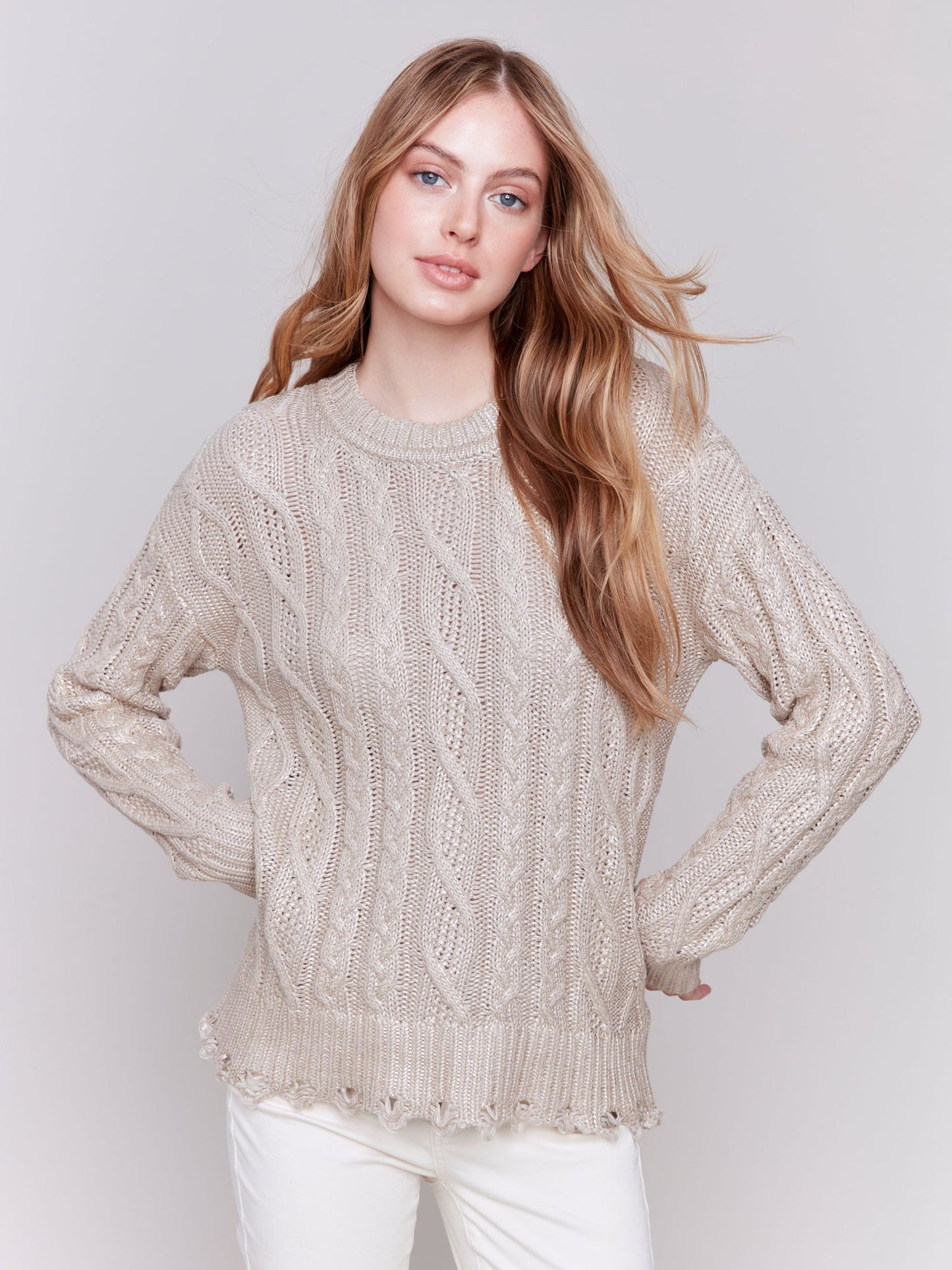 Charlie B Metallic Cable Knit Sweater