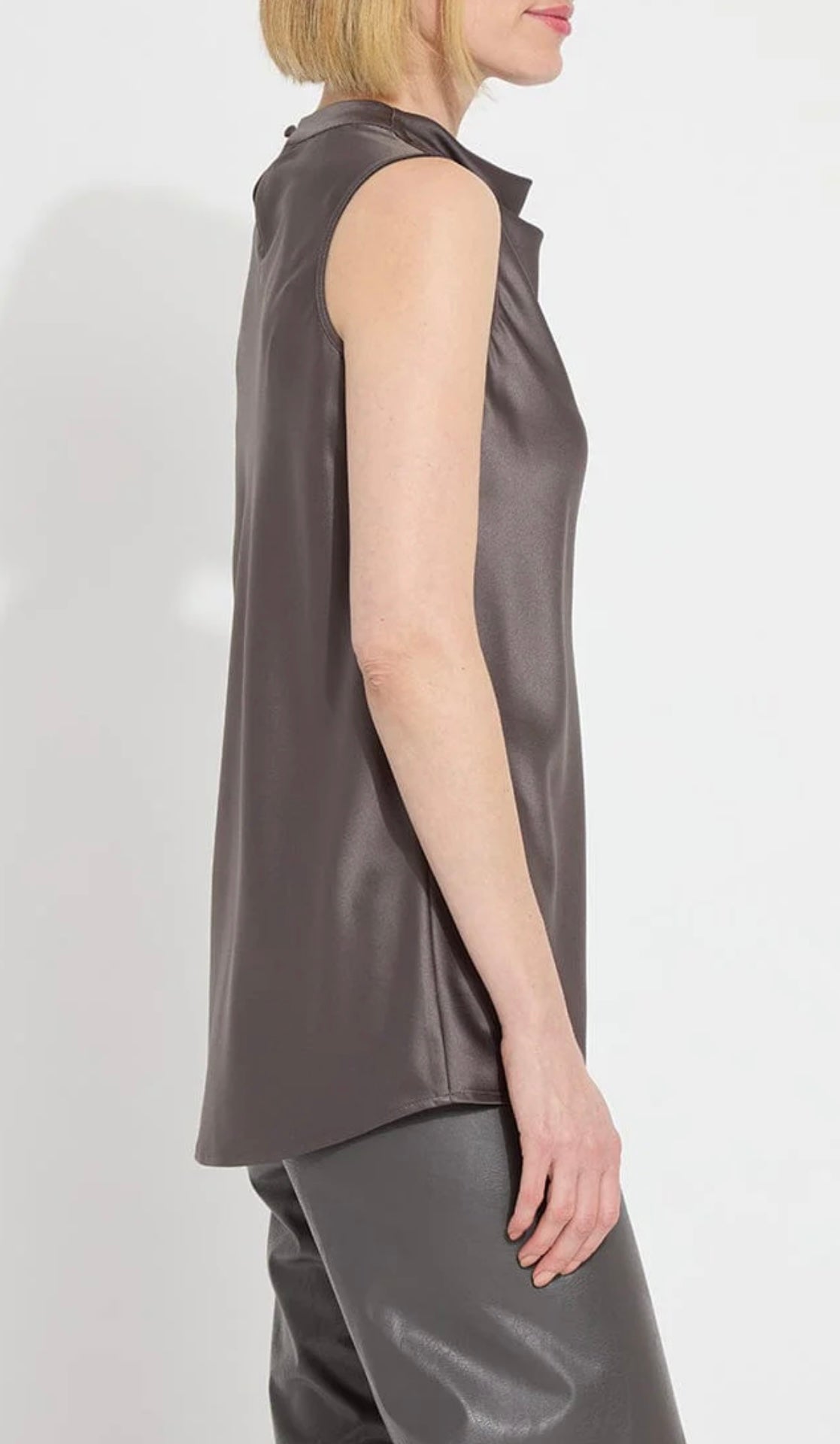 Lysse Justine Draped Mock Neck Shell/ Gray Ash