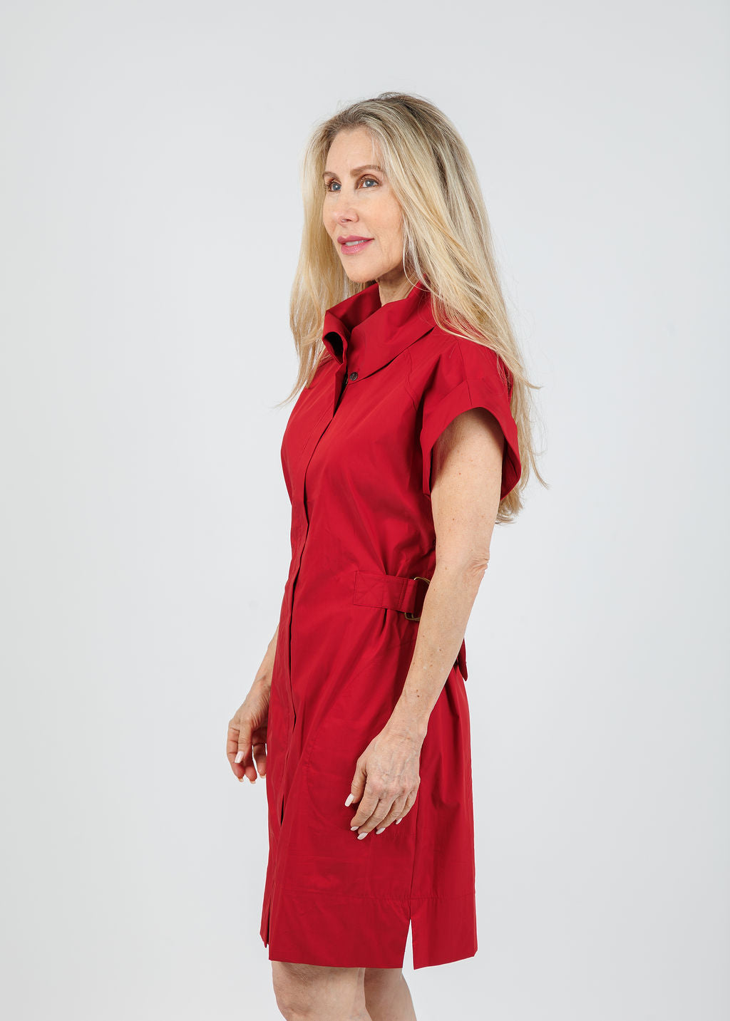 Bari Duffle Collar Dress Weathercloth/ spicy red