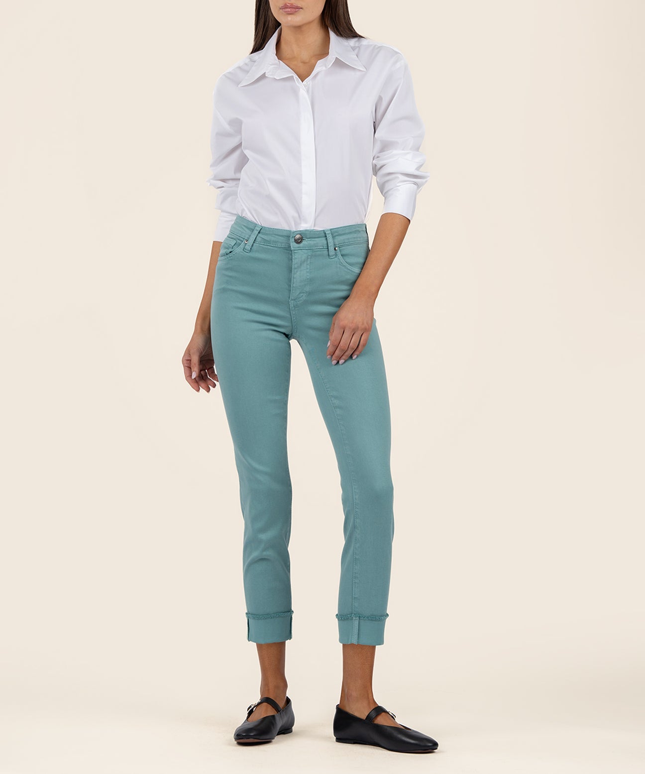 Amy Crop straight leg roll up jean/ sea blue