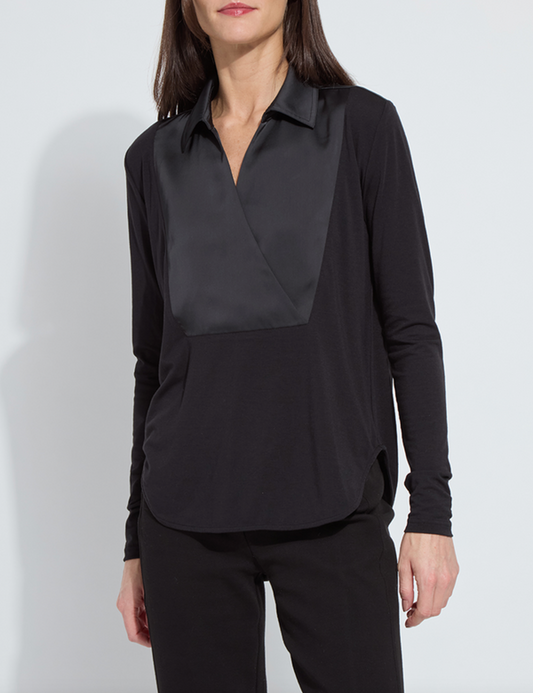 Pietra Shirt Collar Mix Media Top/ black