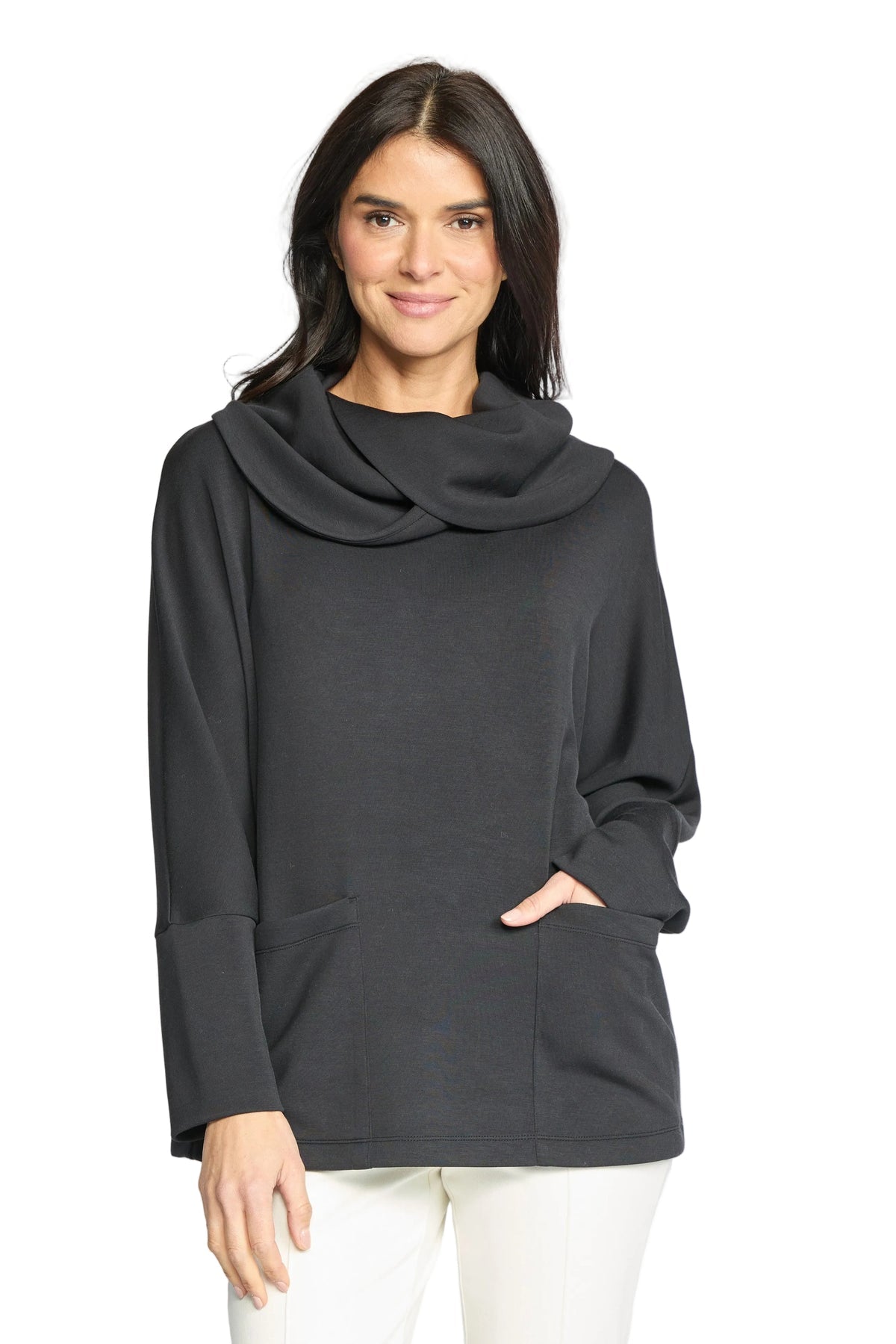 Featherlux Knit cowl neck tunic /black
