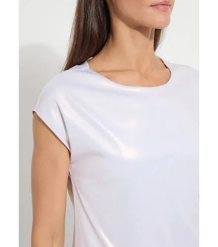 Lyssentials metallic jersey top/ white gold