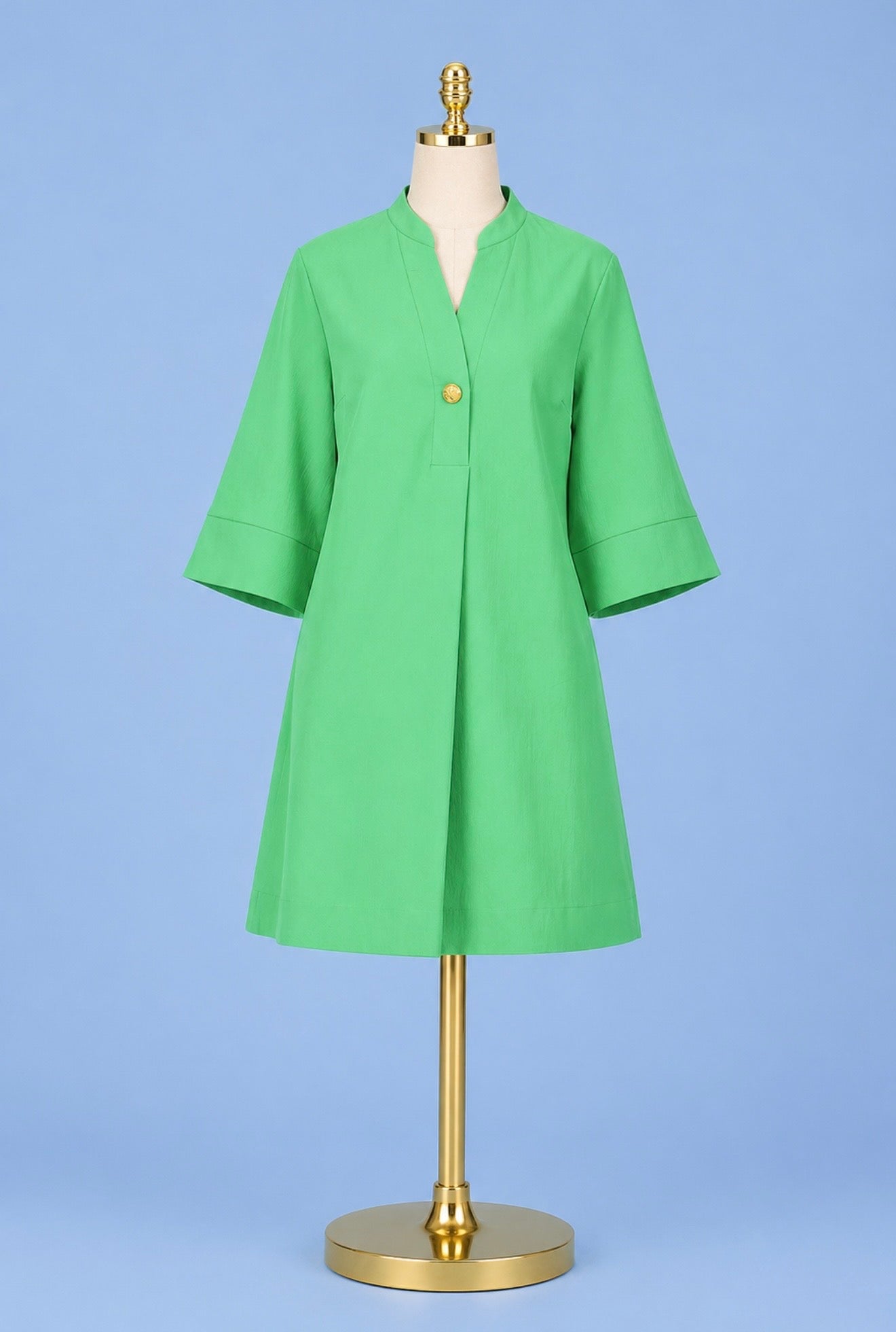 Green button pleated dress