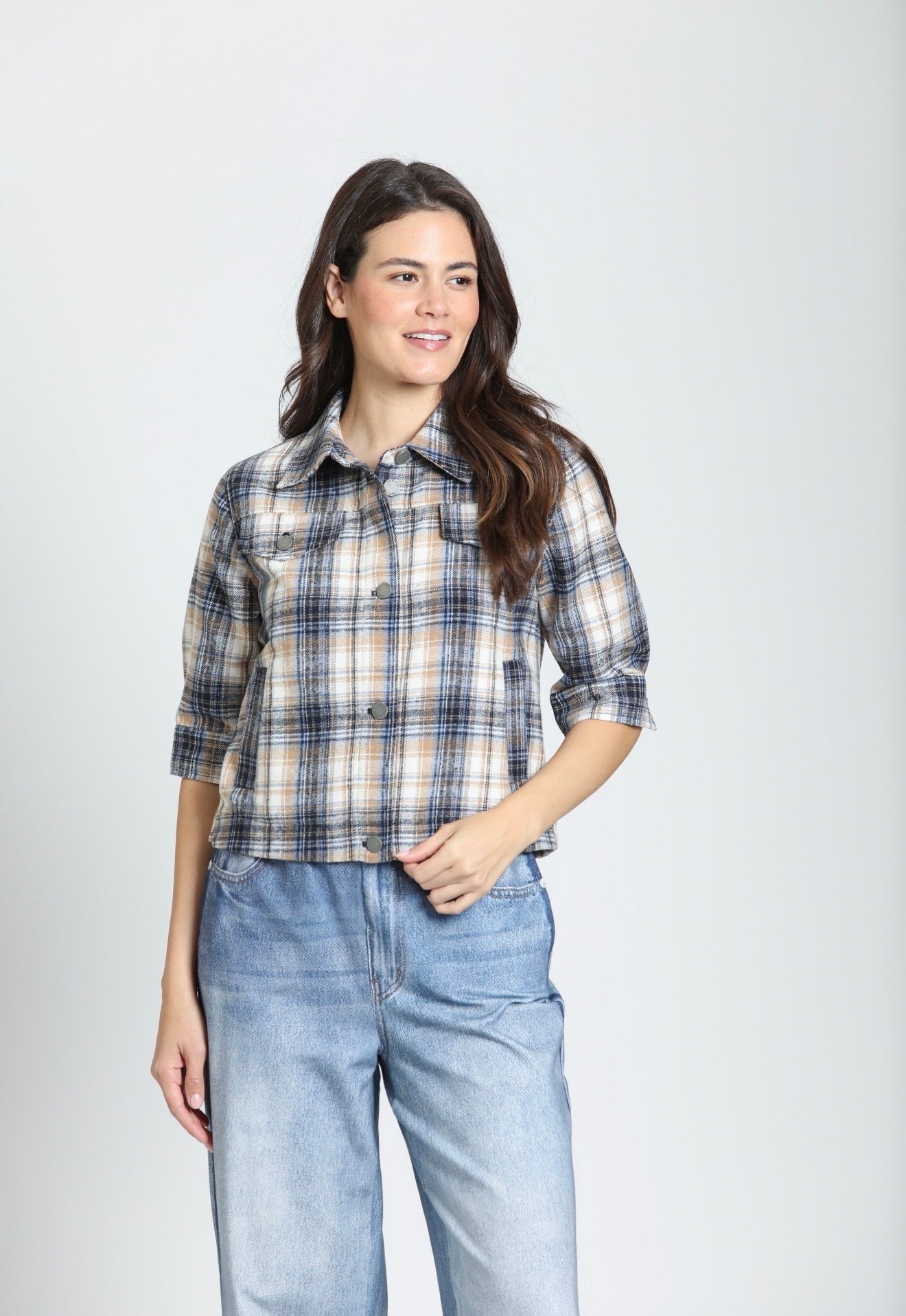 Plaid jean jacket / toffee windowpane