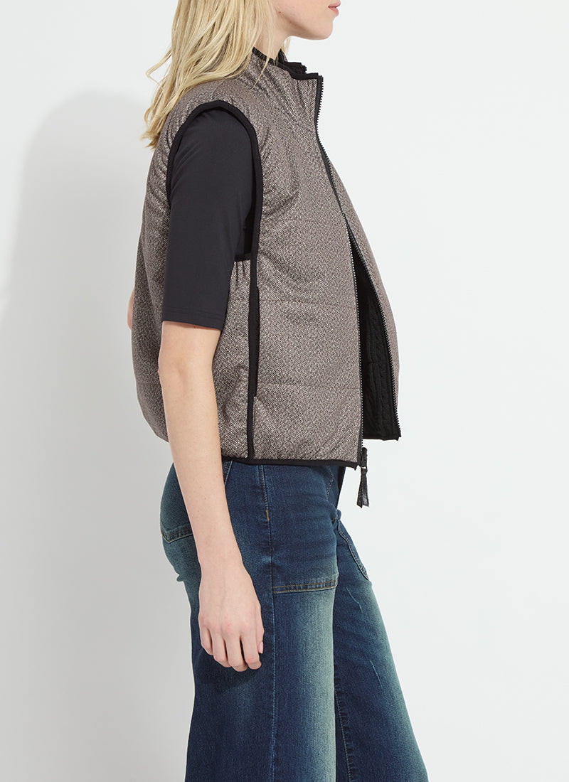 ROWYN REVERSIBLE SLEEVELESS PUFFER VEST/ donegal tweed