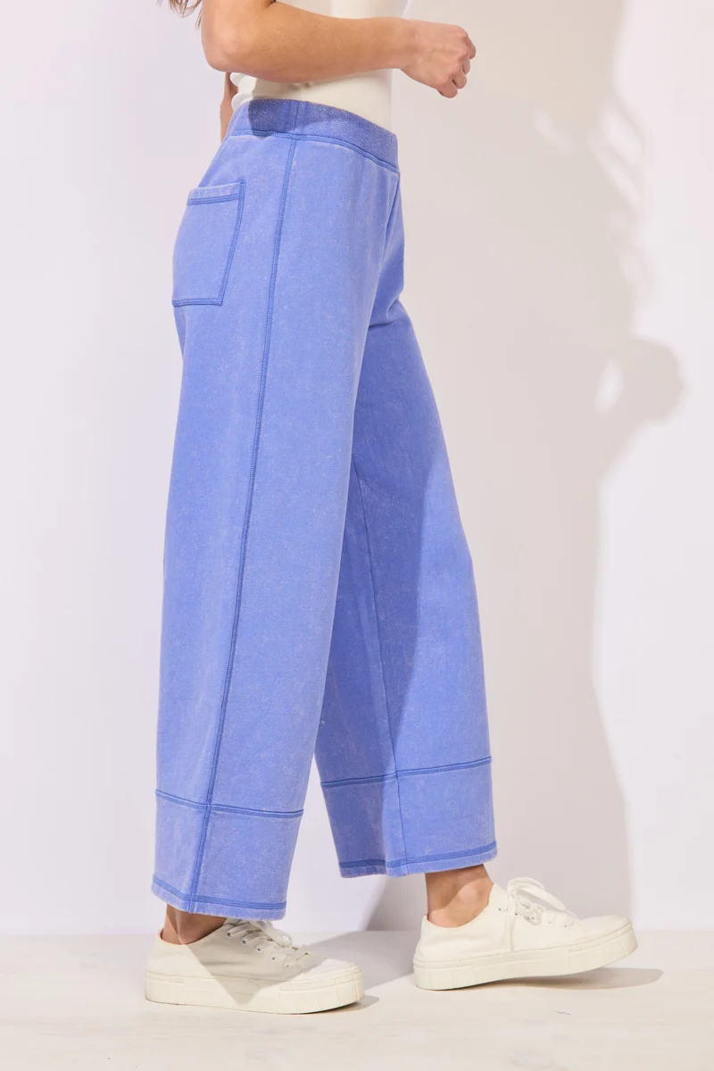Color Washed Terry Cropped Wide Leg / Baja Blue