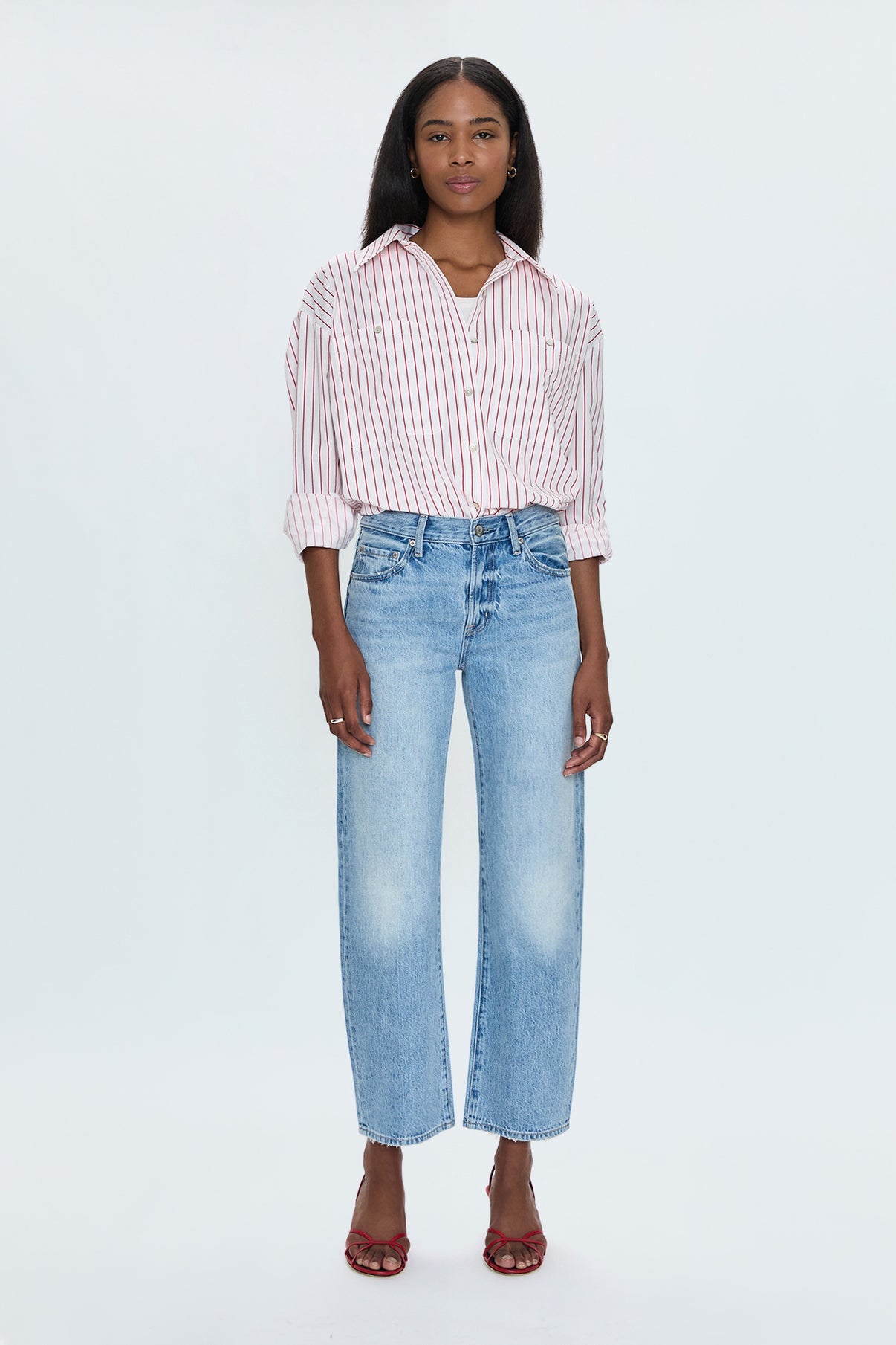 Samantha Oversized Button Up/ Ruby stripe