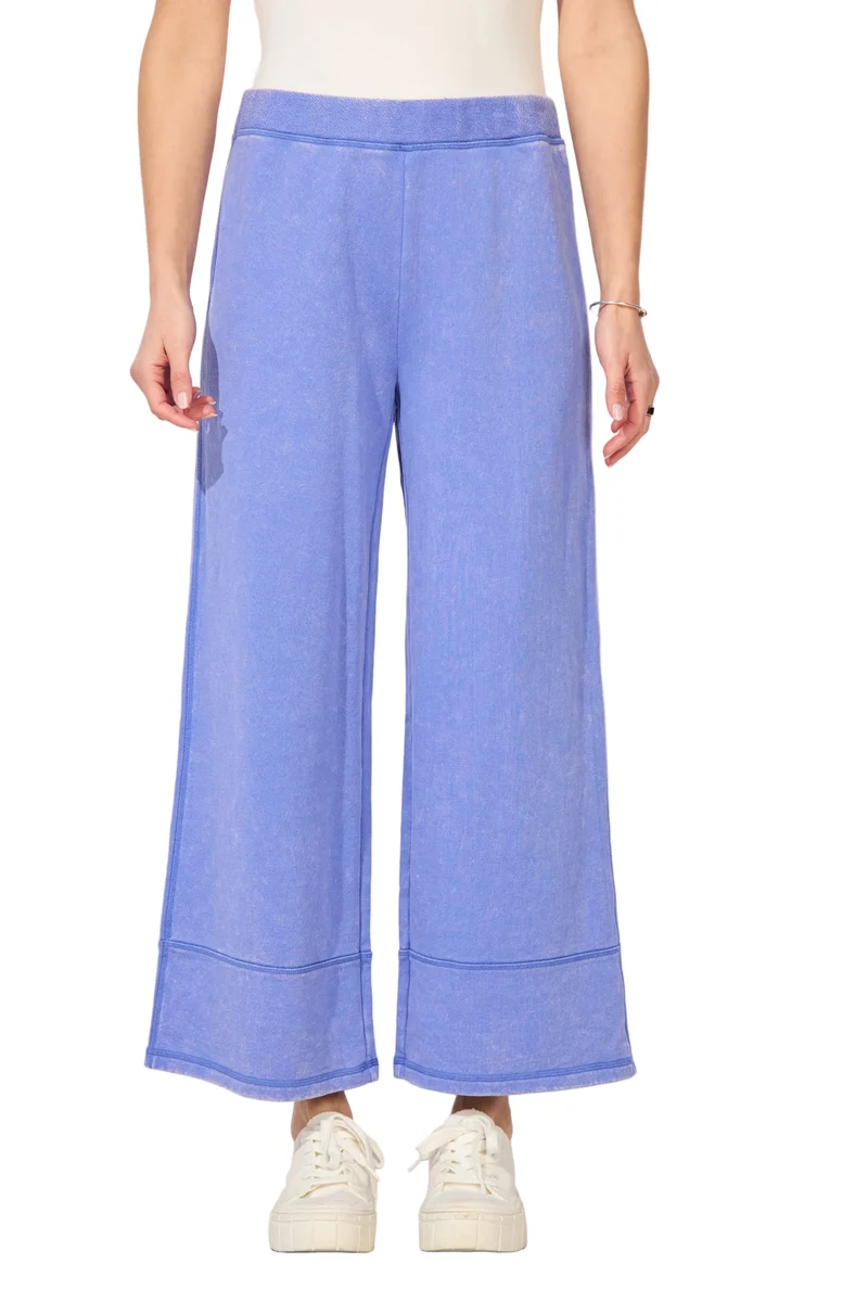Color Washed Terry Cropped Wide Leg / Baja Blue
