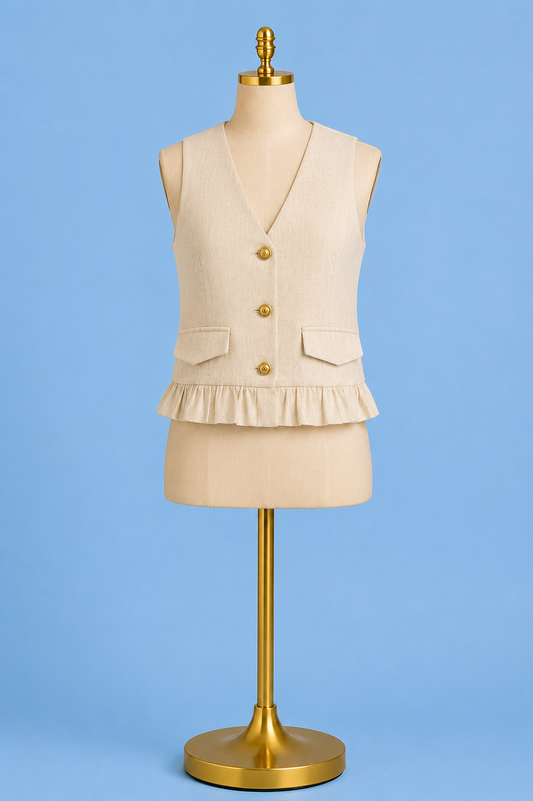 Ruffles hem Vest / cream