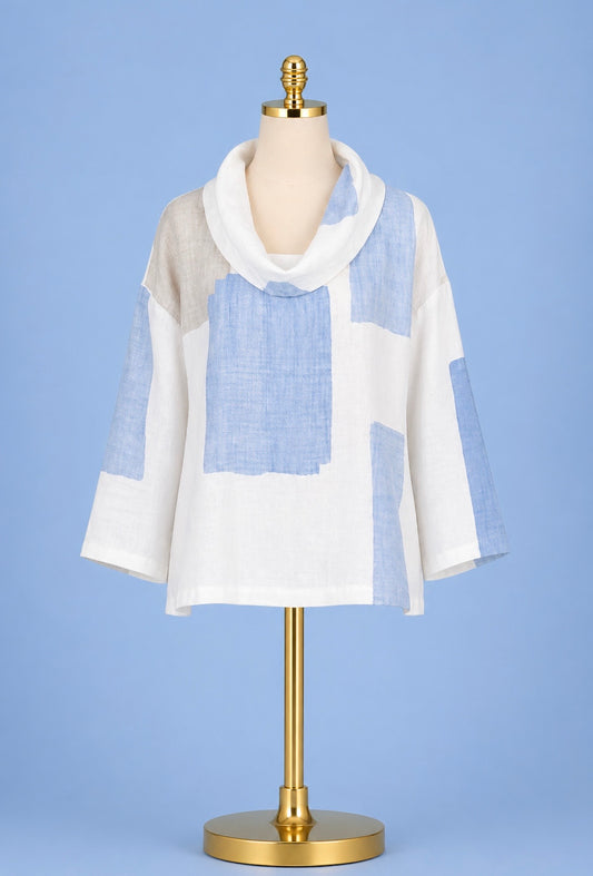 Coastal Colorblock cowl neck top/ blues