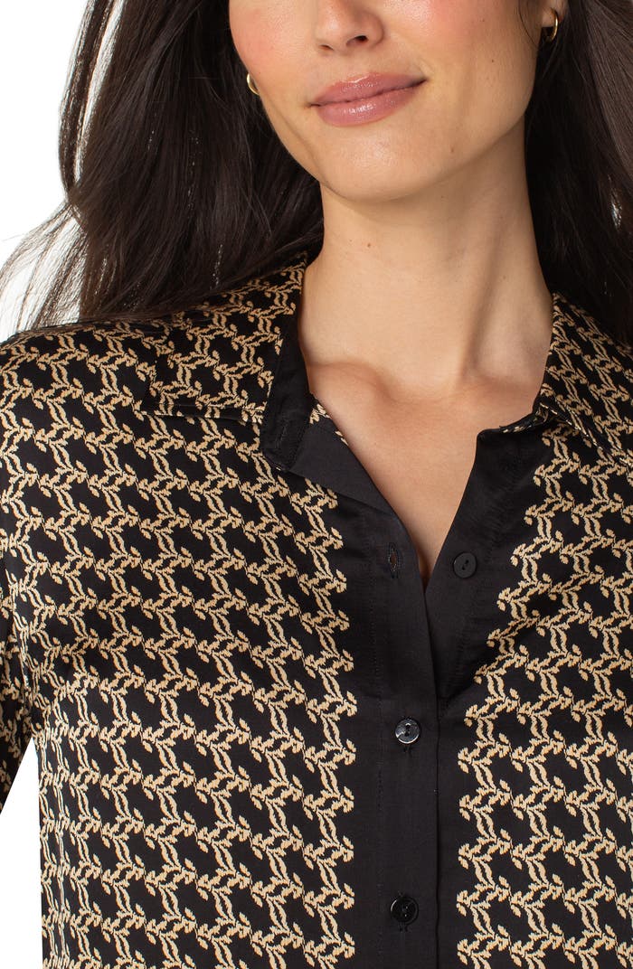 Abstract print button up blouse/ black gold combo