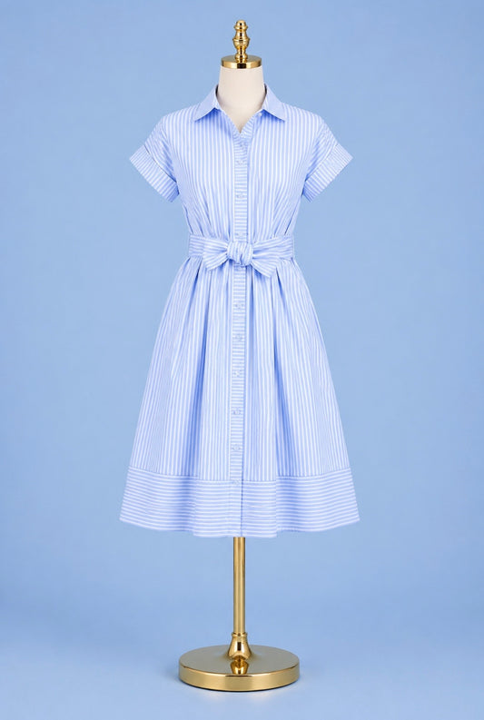 Blue Stripe midi Shirtdress
