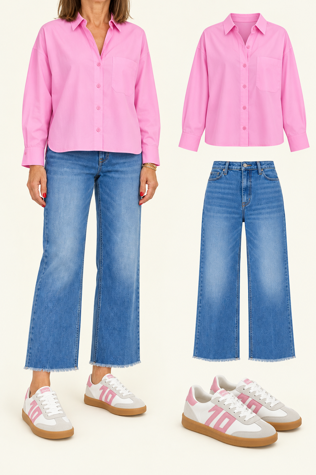 Blouse cropped folded cuff / Rose