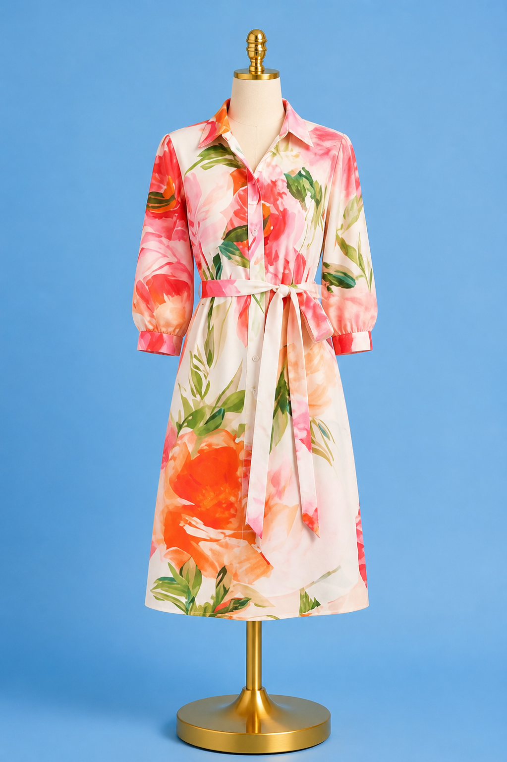Midi Clementine Dress/ white orange pink