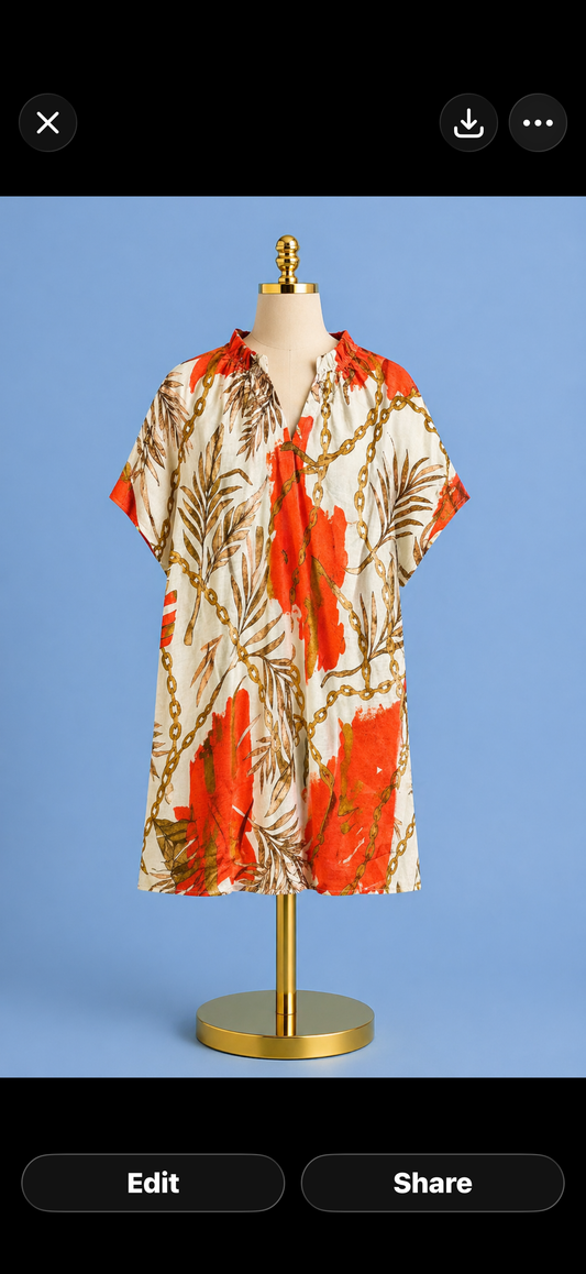 Orange Sage Print Dress
