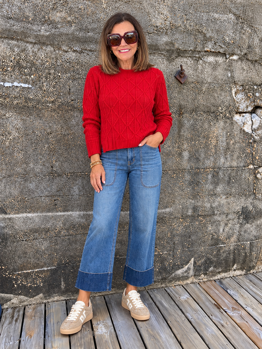 Cable Sweater/ Red