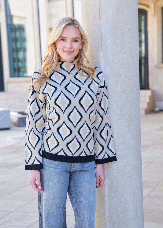 Retro Swirl Funnel Neck sweater/ Desert