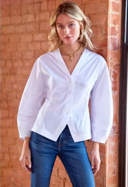 Mia Barrel Sleeve Top Solid silky poplin