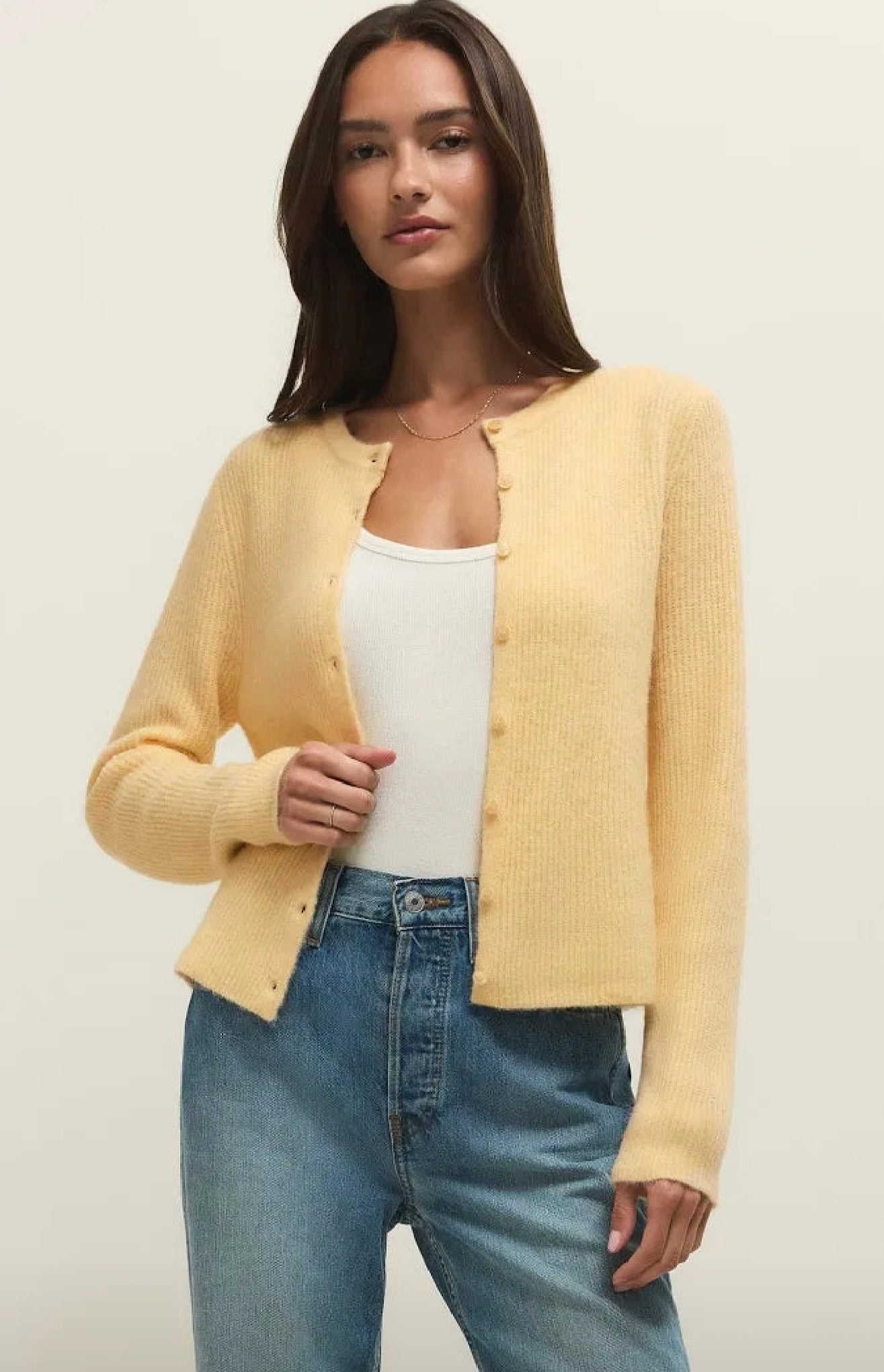 Medina Rib Cardigan/ custard